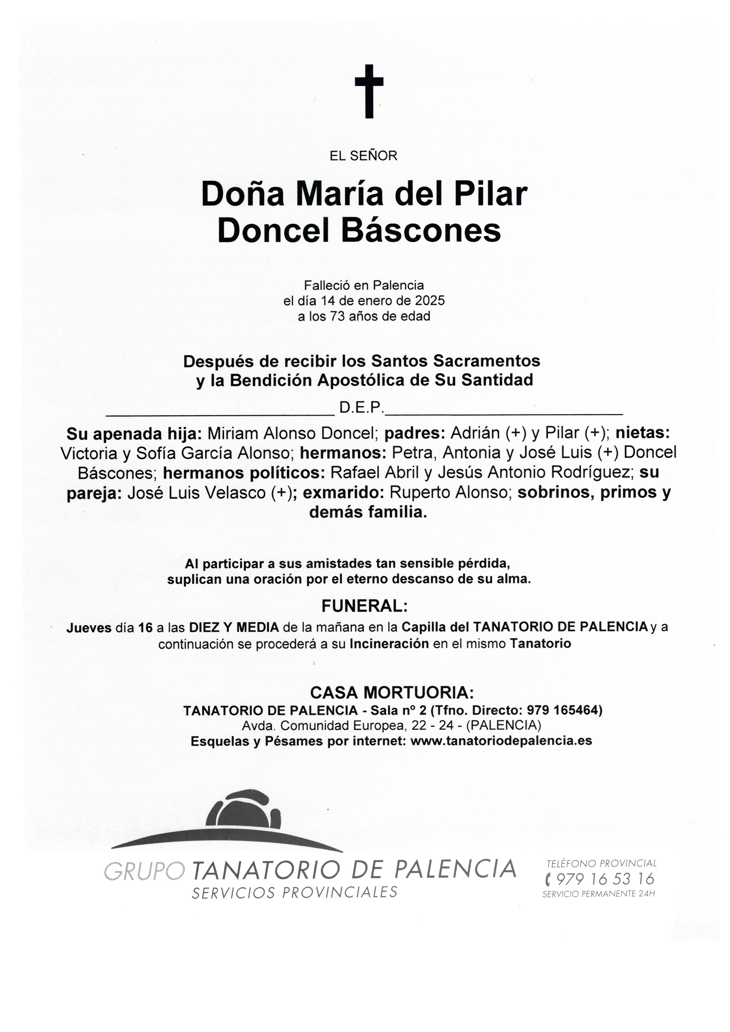 LA SEÑORA DOÑA MARÍA DEL PILAR DONCEL BÁSCONES